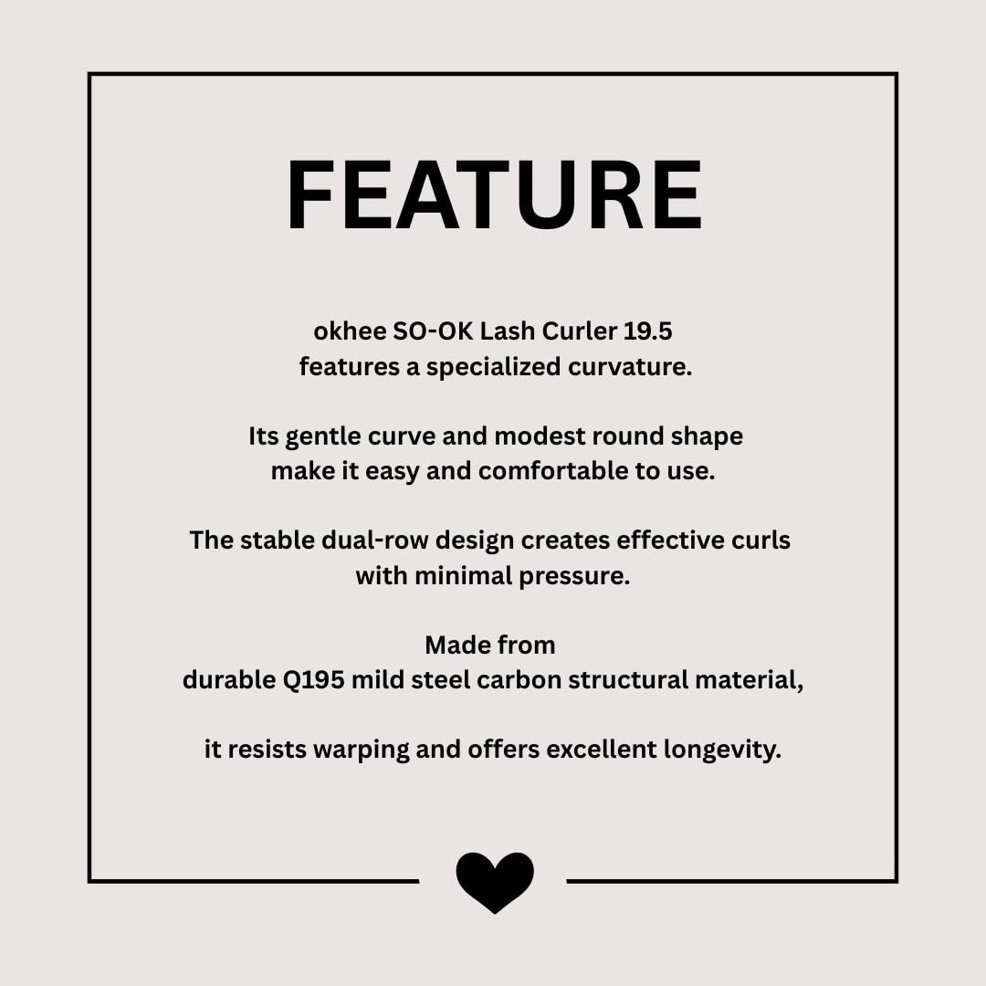 SOO ADOR okhee SO-OK Lash Curler 19.5 – No-Pinch Eyelash Curler with Gentle 19.5 Curve for Precise, Pain-Free Curling – Professional Lash Tool Designed by Korea’s Top Makeup Artist