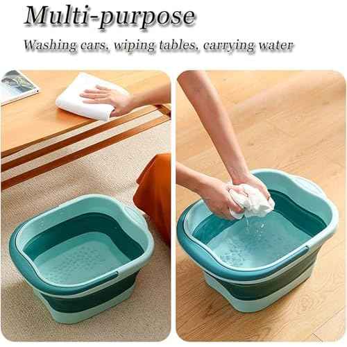 Collapsible Foot Spa Bath Massager for Dry Cracked Feet, Feet Soaking Tub with Massage Acupoint, Pedicure Foot Soak Basin Plastic Bucket with Handle(Green)