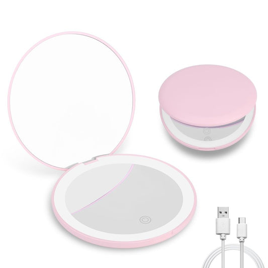 osteplus Travel Magnifying Mirror with 3 Colors Light, 7'' 1X/10X Makeup Mirror for Pocket, Travel, Rechargeable Portable 2-Sided with Touch Dimming for Girls,Women by Pink