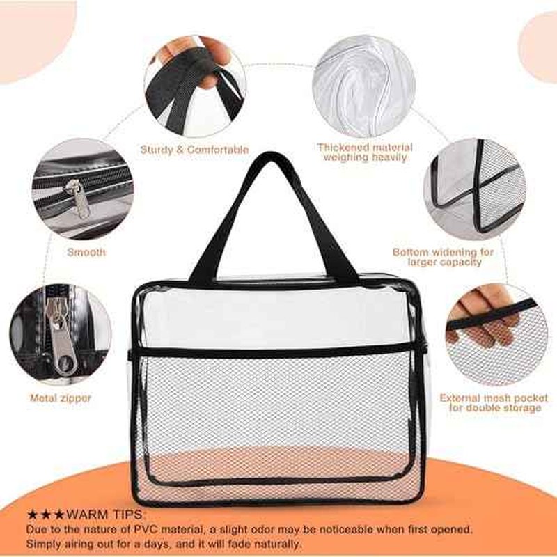 XEWEA Large Small Clear Travel Toiletry Bags with Handles & Pocket for Men Women, 3PCS TSA Approved Transparent Makeup Bag,Waterproof PVC Quart Organizer with Zipper for Toiletries Airline Essentials