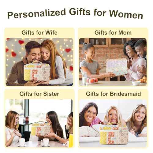 3Pcs Makeup Bag Cotton Quilted Travel Cosmetic Bag Cute Floral Makeup Pouch Large Toiletry Bag for Women Girls (Flower stitching)