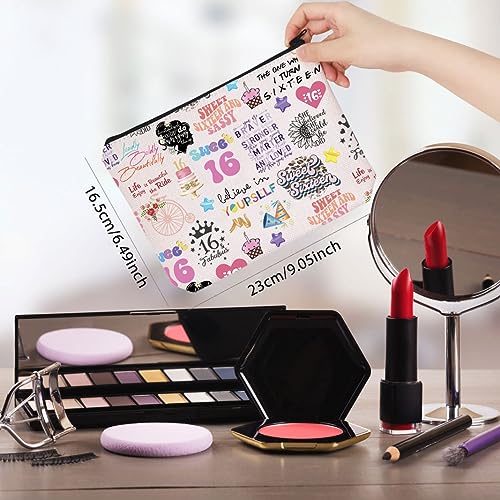 WCGXKO Happy 16th Birthday Gift Sweet 16 Birthday Hello 16 Canvas Zipper Pouch Bag (16 birthday)