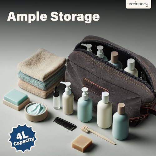 emissary Toiletry Bag for Men, Canvas Travel Toiletry Bag Men's Dopp Kit, Water-resistant Bathroom Bag Mens Shaving Kit, Travel Kit Small Bags, Shaving Bag, Toiletry Bags
