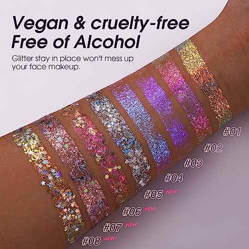 2 Pack Body Glitter Gel - Cosmetic-Grade, Color Changing Christmas Glitter Makeup for Face, Body, and Hair, Safe and Easy to Use, Perfect for Festivals Parties (01 Golden Mirage + 02 Stardust Pink)