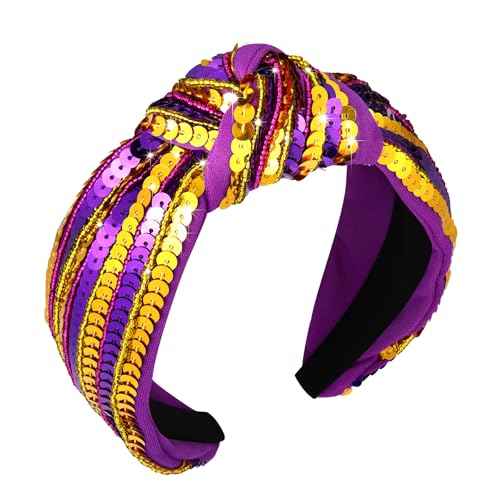 Game Day Sequin Headband Football LUS Tigers Team Spirit Purple Gold Sequins Top Knot Hairband Sports Football Mom Headband Hair Accessories Game Day Outfit
