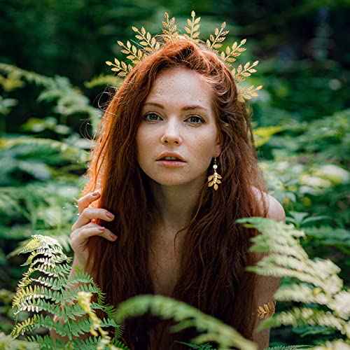 WILLBOND 15 Pieces Greek Goddess Costume Accessories Women Toga Golden Leaves Bridal Crown Headband Bracelet Pearl Earrings and Hair Pins
