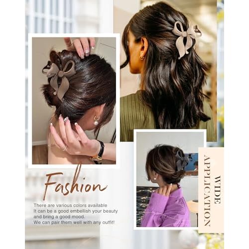 4 PCS Bow Hair Clips Bow Claw Clip for Women, Large Hair Claw Clips for Thin Thick Long Hair Cute Nonslip Bows (Black+Grey+Dark Brown+Light Brown)
