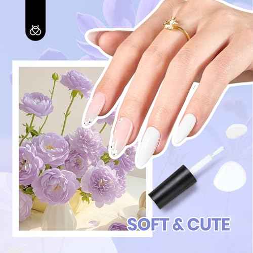 Beetles White Gel Nail Polish Kit with U V Light, 5 Pcs Gel Polish Starter Kit with Base & Top Coat and Nail File for Beginners Soak Off White DIY Art Set Manicure Gifts for Women Girls Teens