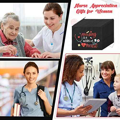 Yinkin 12 Pcs Nurse Appreciation Gift Set 6 Nurse Makeup Bags 6 Appreciation Keychains Christmas Gift for Women(Novel Style)