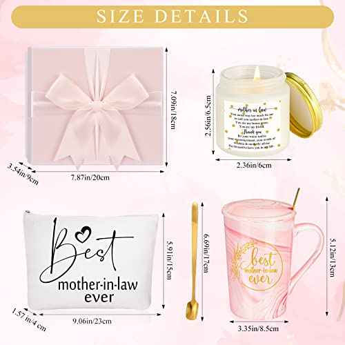 Lallisa 4 Pcs Best Mother-in-Law Ever Gift Box Coffee Mug Lavender Scented Candles Makeup Bags for Mother's Day Birthday Gifts from Daughter-in-Law Son-in-Law