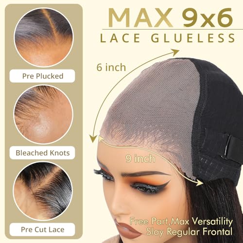 Bob Wig Human Hair 14 inch Glueless Wigs Human Hair Pre Plucked Pre Cut 9x6 HD Lace Front 200% Density Glueless Wigs Human Hair Short Straight Bob Wigs for Black Women