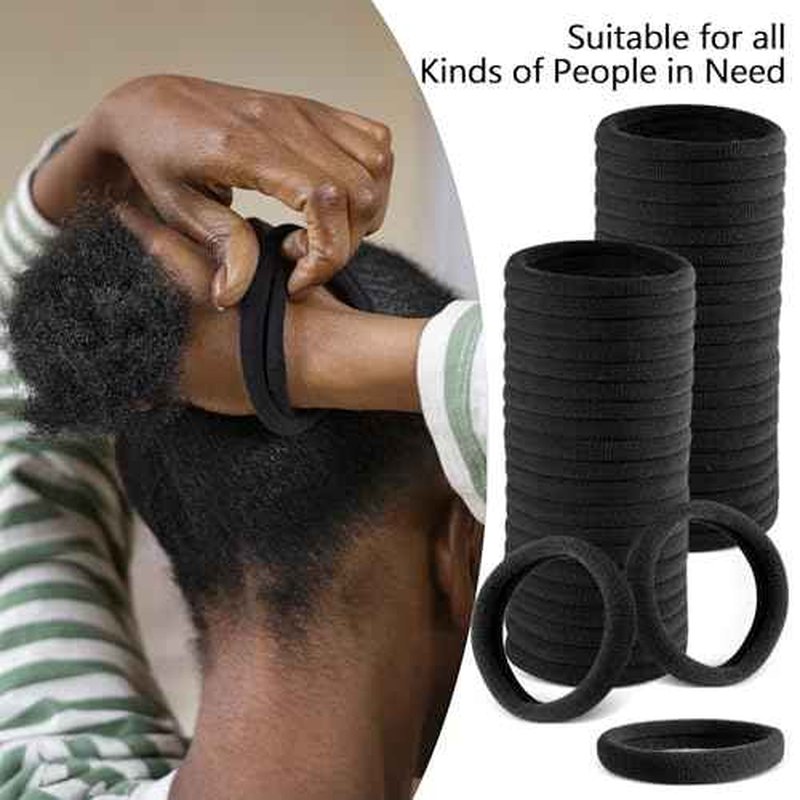 120 Pcs Black Hair Ties No Damage for Women, Ponytail Holders for Thick Hair, Seamless Cloth Fabric Soft Hair Bands for Women's Hair, Hair Elastics Pony Tails Hair Tie Hair Band (Black)