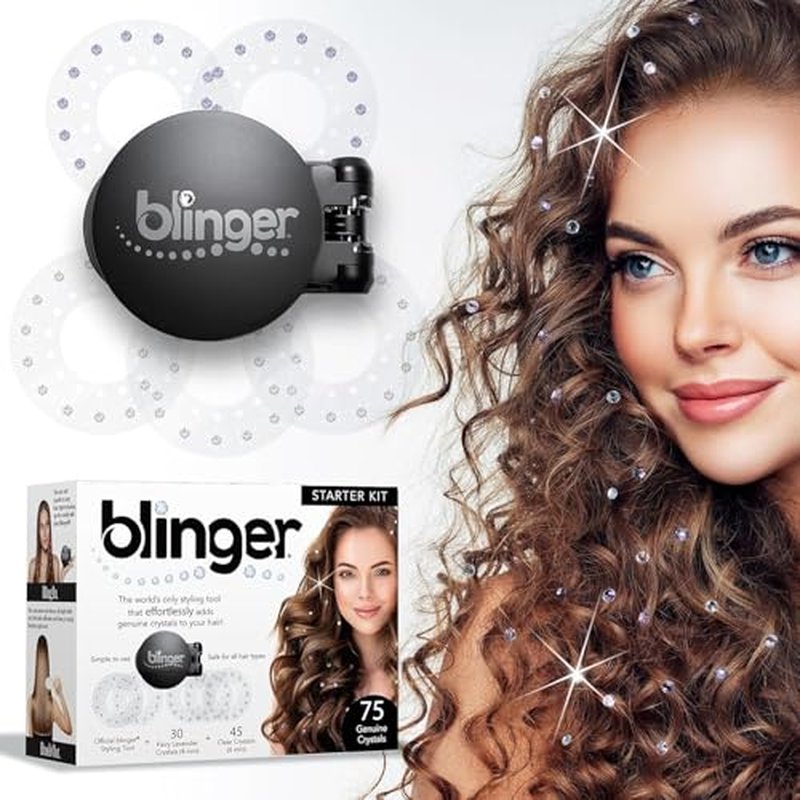 blinger¢ç Starter Kit | Women's Hair Styling Tool + 75 Precision-Cut Glass Crystals | Bling in Seconds! Bedazzling Multi-Faceted Gems | Hair-Safe ? Bling In Brush Out