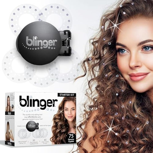 blinger¢ç Starter Kit | Women's Hair Styling Tool + 75 Precision-Cut Glass Crystals | Bling in Seconds! Bedazzling Multi-Faceted Gems | Hair-Safe ? Bling In Brush Out