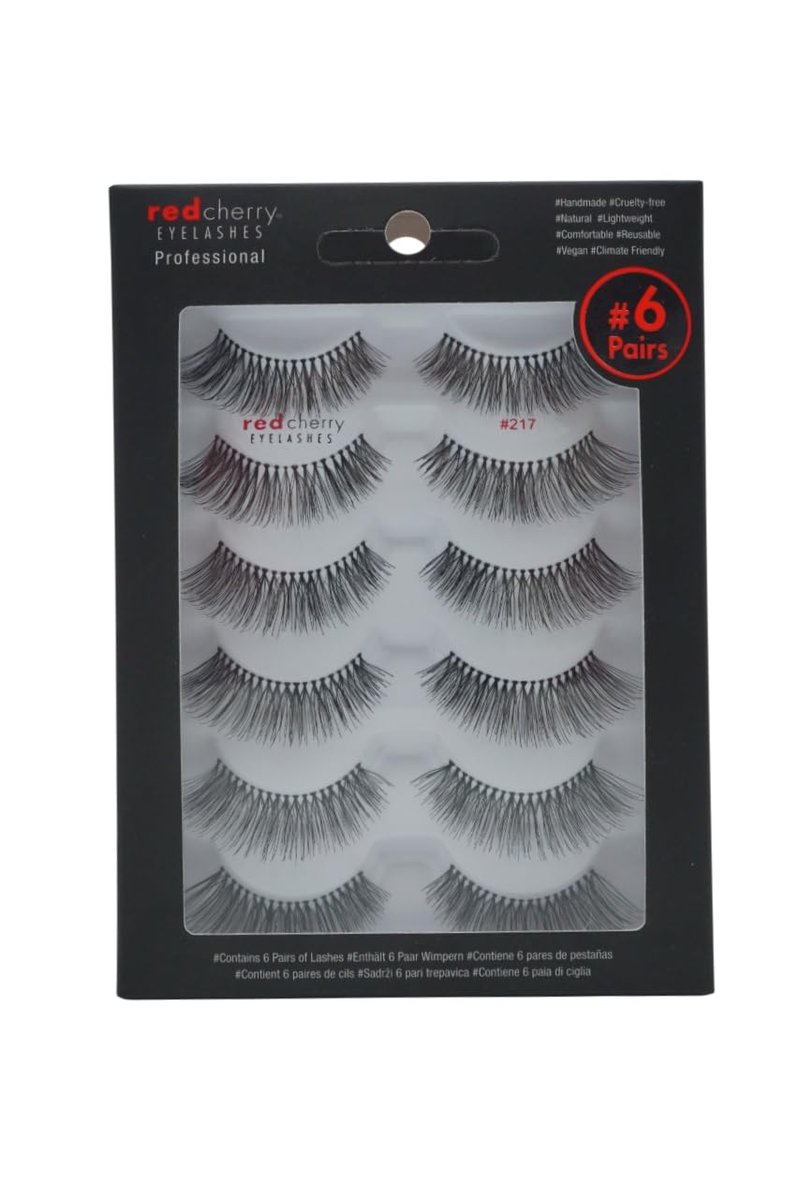 Red Cherry False Eyelashes #217 | Luxurious Black Human Hair - 6 Pairs for Stunning Volume