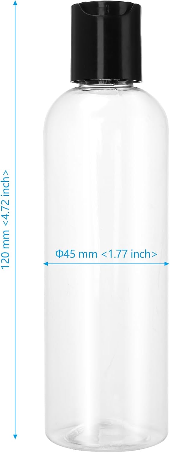 Clear Plastic Travel Bottles - 60 PCS 4oz Squeezable Containers with Black Disc Cap | Refillable for Shampoo & Lotion