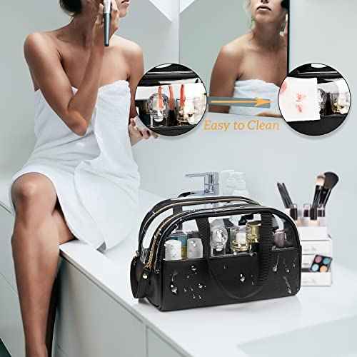 Ethereal Clear Makeup Bag, Large Opening TSA Approved Toiletry Bag Portable Cosmetic Bag for Women Tote Bag Waterproof Travel Makeup Bag Organizer