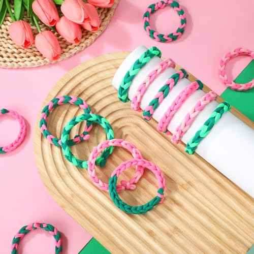 48 Set Pink and Green Party Favor Wizard Bracelets Friendship Gift Bulk for Women Witch and Princess High Elastic Hair Tie Hair Accessory Decoration for Birthday Party Christmas Bachelorette
