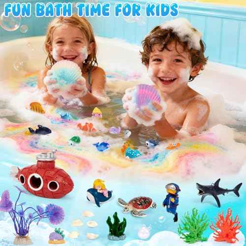 Ocean Bath Bombs for Kids with Toys Inside, 12 Pack Kids Shell Bath Bombs with Surprise Sea Animal Toys for Boys Girls Handmade Bubble Bath Fizzies Birthday Christmas Gift Set