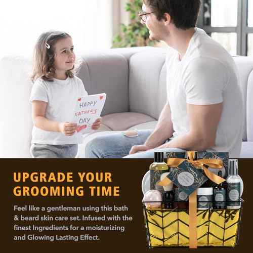 Fathers day gift baskets Birthday Day Gifts for Him Spa Gift Basket for Men, Body Wash, 13pcs Sandalwood Oak Moss Bath and Beard Kit for Men with Beard Brush, Christmas Gifts Spa Kits for Man dad