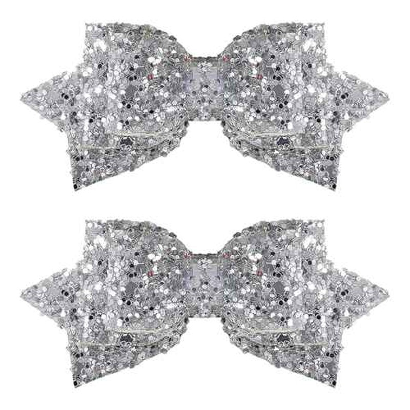 Glitter Christmas Sliver Hair Bows 4inch Shiny Sequins Bowknot Alligator Clips Barrettes Pins for Toddler Teens Baby Girls Kids Birthday New Year Wedding Xmas Party Accessories Gift