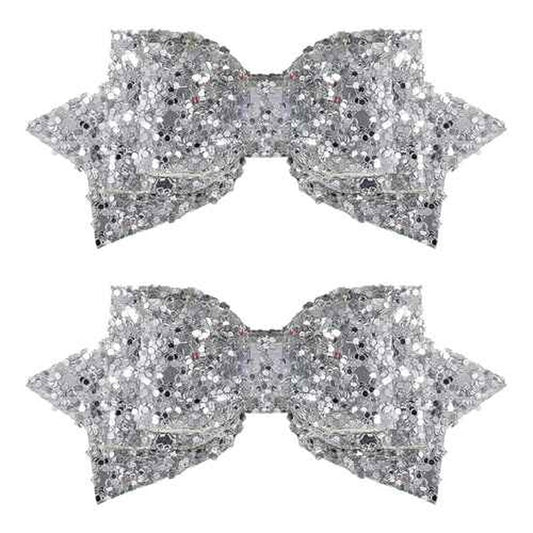 Glitter Christmas Sliver Hair Bows 4inch Shiny Sequins Bowknot Alligator Clips Barrettes Pins for Toddler Teens Baby Girls Kids Birthday New Year Wedding Xmas Party Accessories Gift