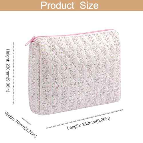 Large Travel Makeup Bag Cosmetic Bag for Women Girls, Cute Large Floral Cotton Cosmetic Bag, Zipper Toiletry Bag Makeup Brushes Accessories Organizer Storage Bag (Pink Floral)