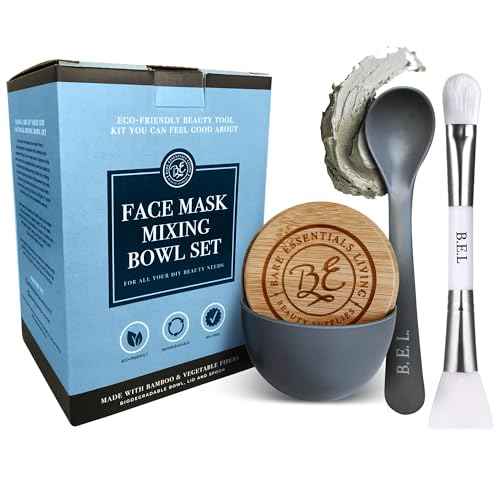 Bare Essentials Living - Clay Face Mask Mixing Bowl Set, Skin Care Kit Facial Bowls with Bamboo Lid, Face Mask Spoon, & Dual Sided Face Mask Brush Applicator for DIY Clay Mask, Facials & Hair (Grey)
