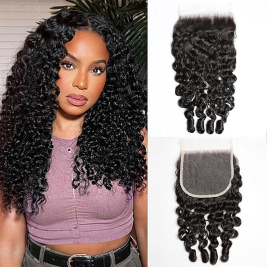 Lemoda 5x5 Closure Burmese Curly HD Transparent Lace Closure 12A Burmese Virgin Human Hair Closure Pre Plucked with Baby Hair Natural Black 20 Inch