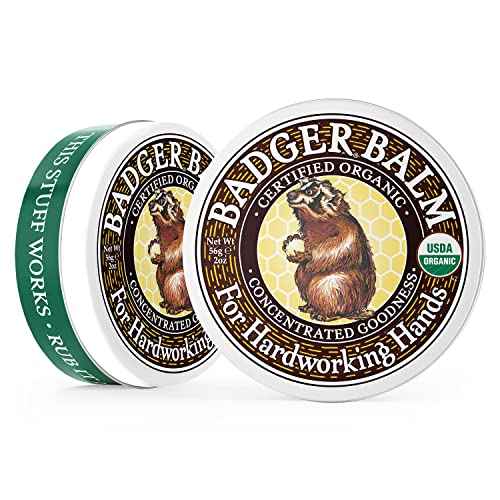 Badger Healing Balm, Hard Working Hands Cream, Organic Hand Cream for Dry Cracked Hands, Long Lasting Hand Moisturizer/Dry Hands Treatment, 2 oz Tin