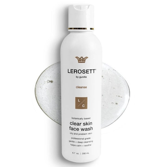 LEROSETT® Clear Skin Face Wash – Gentle Gel Cleanser with 60% Aloe-Rich Botanicals, 4% Glycolic Acid & Vit-E Microbeads – Fights Breakouts, Unclogs Pores, Balances Oil – Spa-Grade, Vegan – 6.7oz