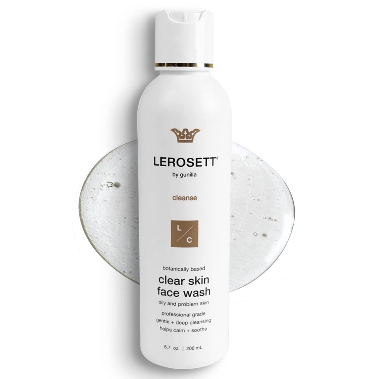 LEROSETT® Clear Skin Face Wash – Gentle Gel Cleanser with 60% Aloe-Rich Botanicals, 4% Glycolic Acid & Vit-E Microbeads – Fights Breakouts, Unclogs Pores, Balances Oil – Spa-Grade, Vegan – 6.7oz