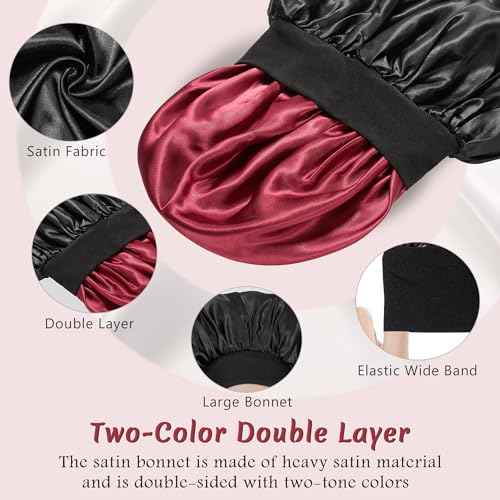 2pcs Bonnet for Men, Bonnets for Women, Satin Silk Hair Bonnet for Sleeping, Reversible Double Layer Wide Band Sleep Cap for Curly Hair Braids
