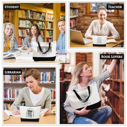 12 Pcs Book Club Gifts Book Tote Bag for Book Lovers Reading Quote Tote Bag Makeup Bag Reusable Cosmetic Bag with Metal Zipper Bookish Librarian Gifts for Women