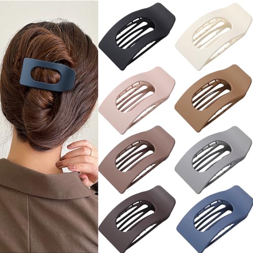 8 Pack Flat Hair Clips for Women ? Large Matte Rectangle No-Slip Claw Clips, Strong Hold Square Hair Accessories for Thick & Thin Hair, Lay Flat Design for Work & Daily Styling