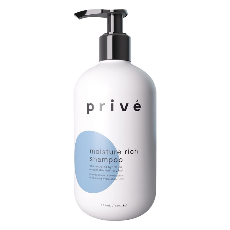 Prive Moisture Rich Shampoo - Hydrating Shampoo for Dry and Frizzy Hair - Sulfate Free Formula with Jojoba Protein, Kukui Oil and Green Tea - Softening, Color Safe - 12 oz