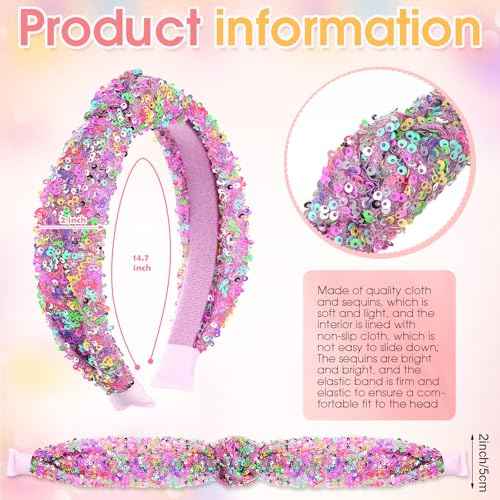 6 Pcs Sequin Knotted Headband for Girls Women Sparkly Knot Headbands Kids Rainbow Knotted Hair Bands Glitter Hair Accessories for Birthday Party Christmas