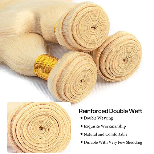 613 Human Hair Bundles Body Wave Blonde Bundles 100% Unprocessed 12A Grade Brazilian Virgin Human Hair 613 Hair Extensions for Women 16 Inch