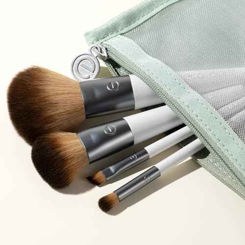 EcoTools On-The-Go Makeup Brush Kit, Travel-Friendly Brush Set, Mini-Size Makeup Tools for Powders, Blush, Bronzer, & Eyeshadows, Eco-Friendly, Synthetic Bristles, Cruelty-Free & Vegan, 5 Piece Set