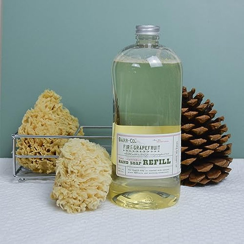 BARR-CO. Hand Soap Refill ? Natural Liquid Soap with Moisturizing Botanicals, Vegan & Plant-Based, Refreshing Citrus & Balsam Scent, for Kitchen & Bathroom, Fir & Grapefruit 32fl oz
