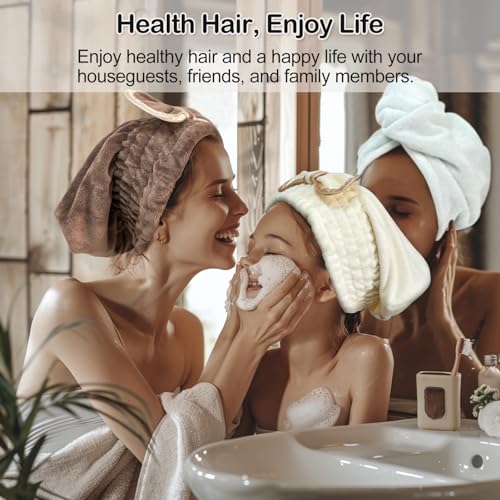 Jseng Microfiber Hair Towel Caps for Wet Hair with Cute Bowtie, 3Packs Fast Drying Hair Towel Caps for Long Curly Hair Women