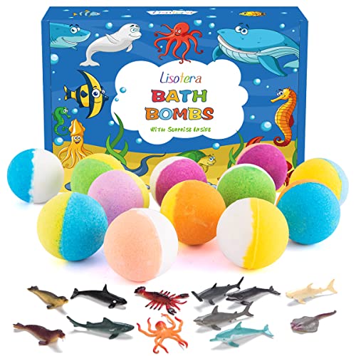 Bath Bombs for Kids with Surprise Inside - 12Pcs Kids Bubble Bath Fizzies with Sea Animal Toys, Gentle Safe for Skin Moisturize. Birthday Christmas Gifts for Boys Girls