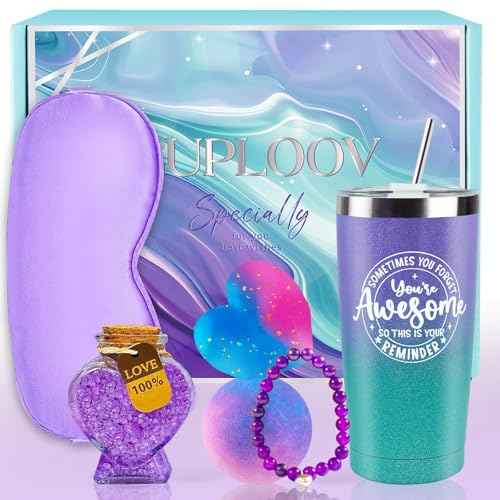 Birthday Gift Basket for Women Purple Blue Relaxing Spa Self Care Bath Gift Set for Her with 20 Oz Tumbler Cup for Graduation, Teacher Appreciation Week, Mother¡¯s Day Gift Ideas Christmas Gifts