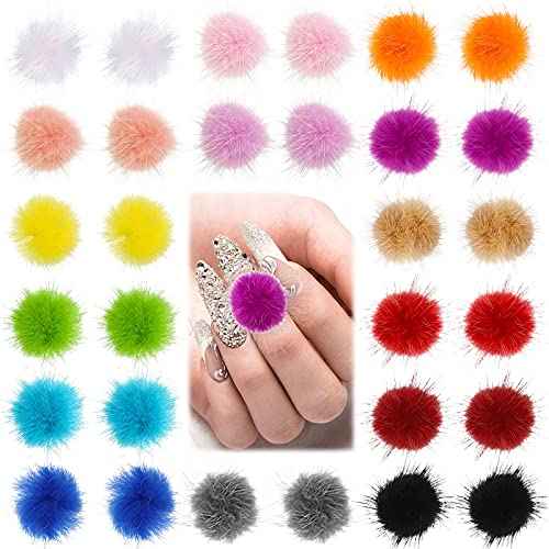30 Pieces Nail Pom Balls Nail Art Fluffy Balls Detachable Nail Plush Ball 3D Soft Nail Art Ball Removable Manicure Pom Ball Nail Art Decoration for Women Manicure, 15 Colors
