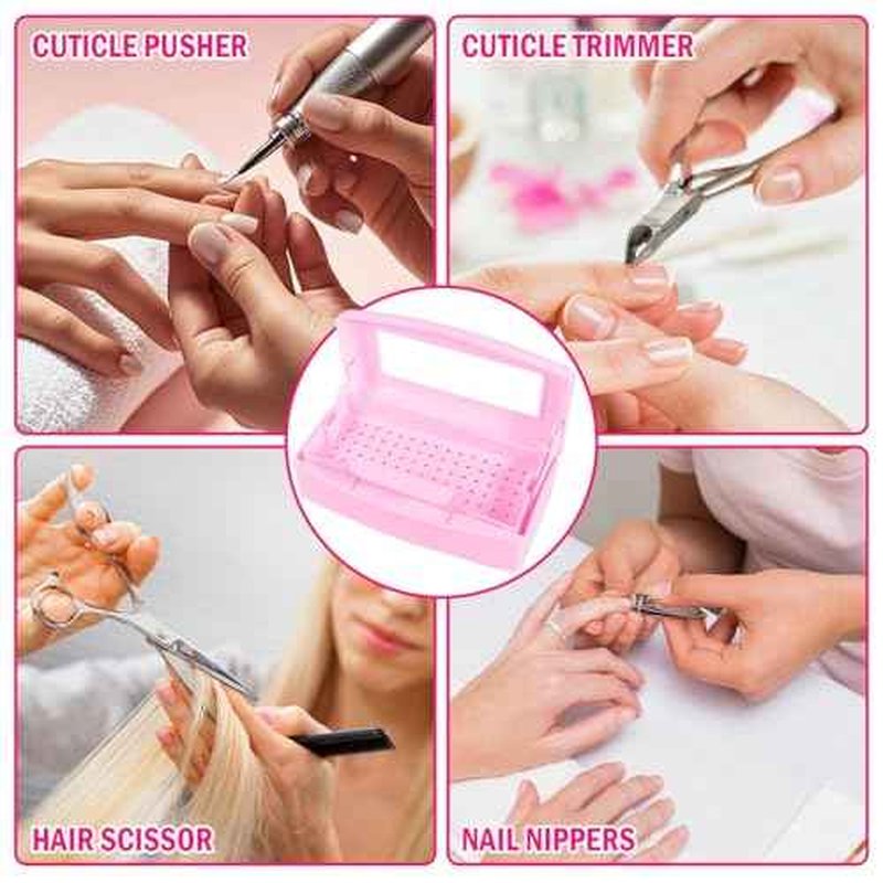 YoleShy Nail Tool Cleaning Box Pink Plastic Clean Container for Tweezers Esthetician Essentials Clean Jar for Hair Salon, Spa & Cutter Manicure Equipment-Nail Art Tool