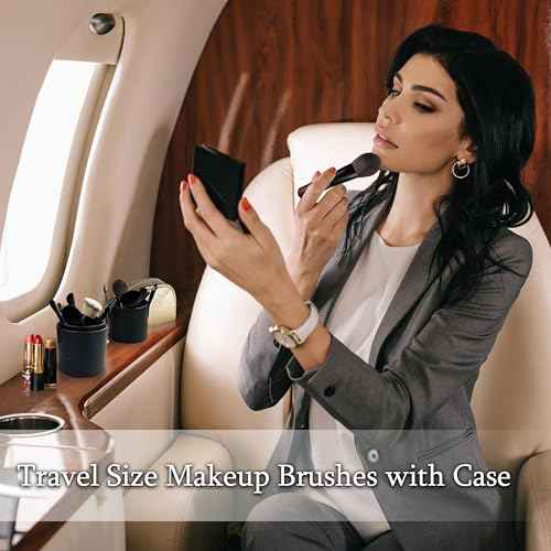 Jilier Travel Makeup Brush Set, 14 pcs Mini Makeup Brushes for Foundation, Powder, Eyeshadow, Highlight, Contour, Blush & Concealer, Small Makeup Brush Set Purse Size with Case