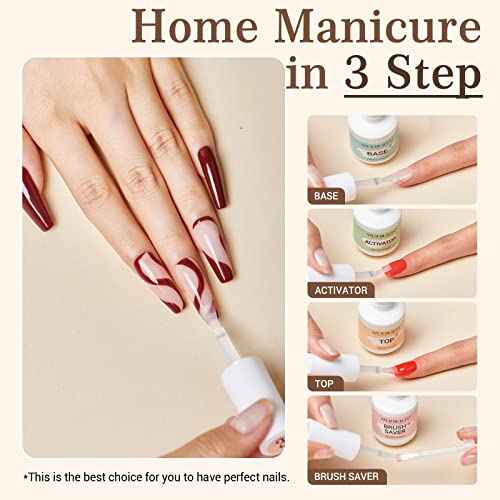 AZUREBEAUTY Dip Powder Liquid Set 15ml/0.5oz 8 Pcs Dipping Base Activator and Top Coat Brush Saver Nail File Necessary Tools for Dip Kit No Lamp Needed