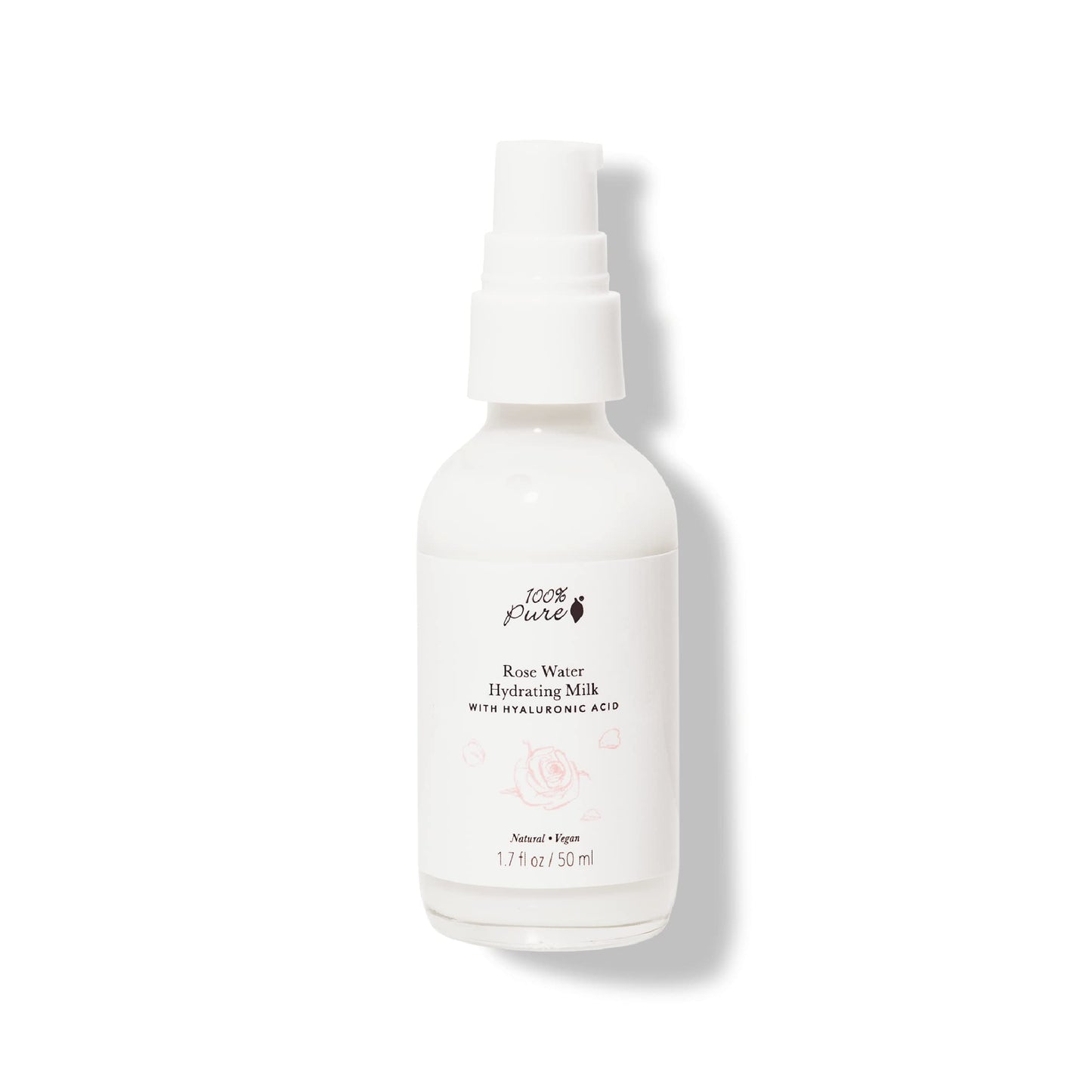100% PURE Rose Water Hydrating Milk - Lightweight Face Moisturizer with Hyaluronic Acid & Squalene to Soothe and Replenish Dry, Dehydrated Skin - Vegan - 1.7oz