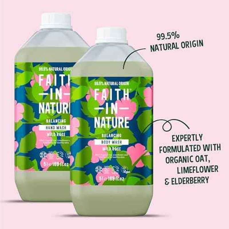 Faith In Nature Natural Hand Wash & Body Wash Set - Vegan & Cruelty Free, No SLS or Parabens - 2 x 169 fl oz Value Bundle Pack, Wild Rose