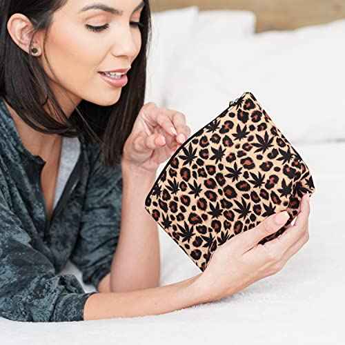 Vegan Leather Leopard Makeup Bag Cute Girly Girl Things Mothers Day Gifts for Mom Women Best Friend Birthday Stuff Sister Small Cosmetic Travel Toiletry Make Up Accessories Girls Gift Cheetah Print